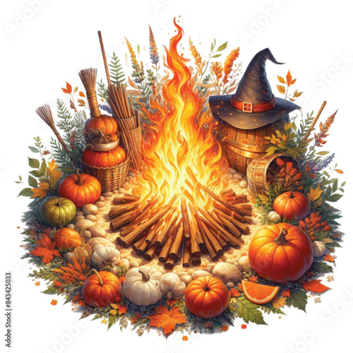 Watercolor Autumn Bonfire Clipart
