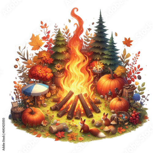 Watercolor Autumn Bonfire Clipart
