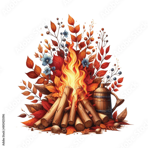 Watercolor Autumn Bonfire Clipart