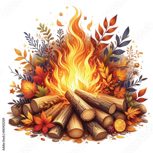 Watercolor Autumn Bonfire Clipart