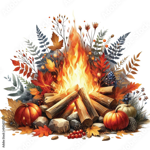 Watercolor Autumn Bonfire Clipart
