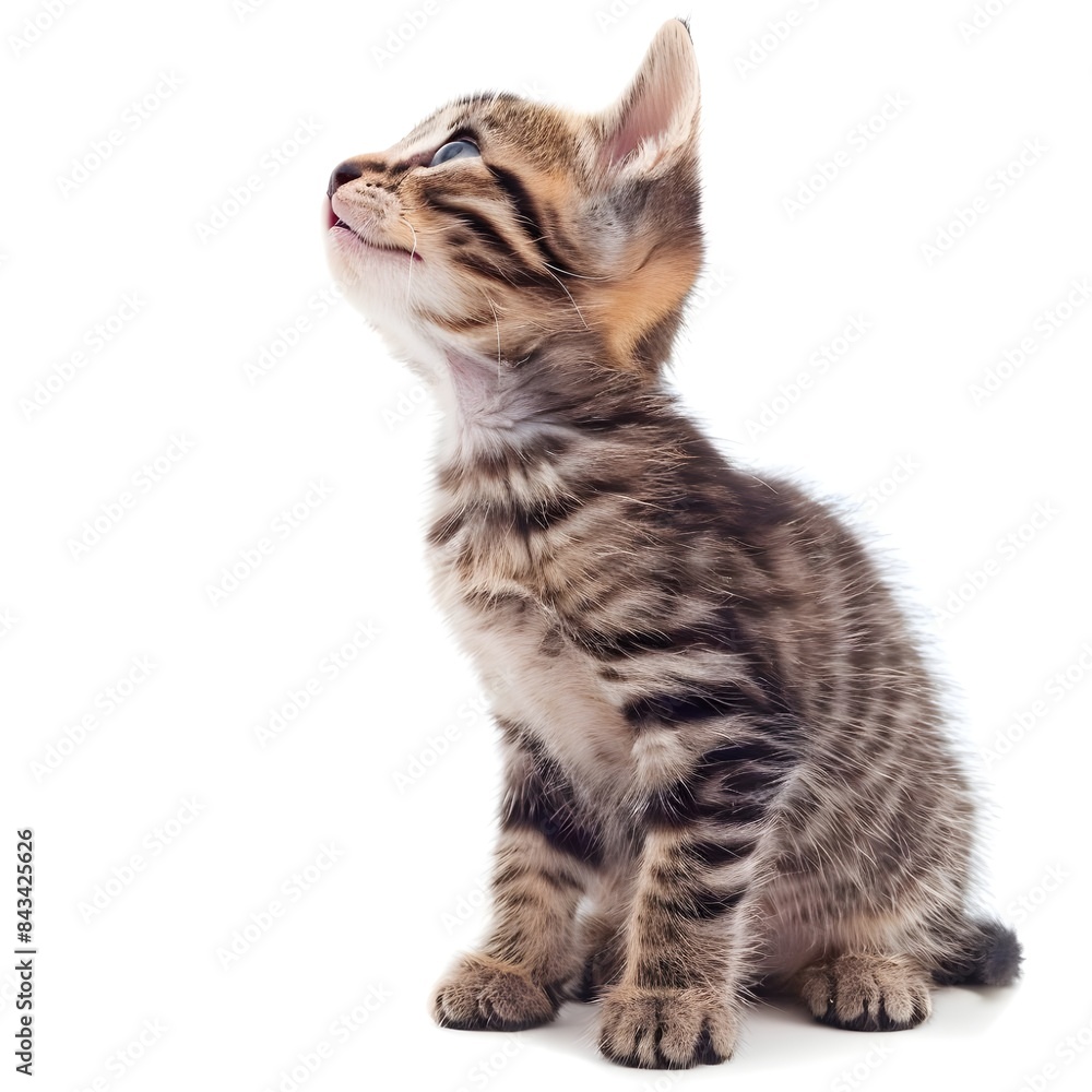 Obraz premium Playful funny kitten looking up isolated on a white background generative