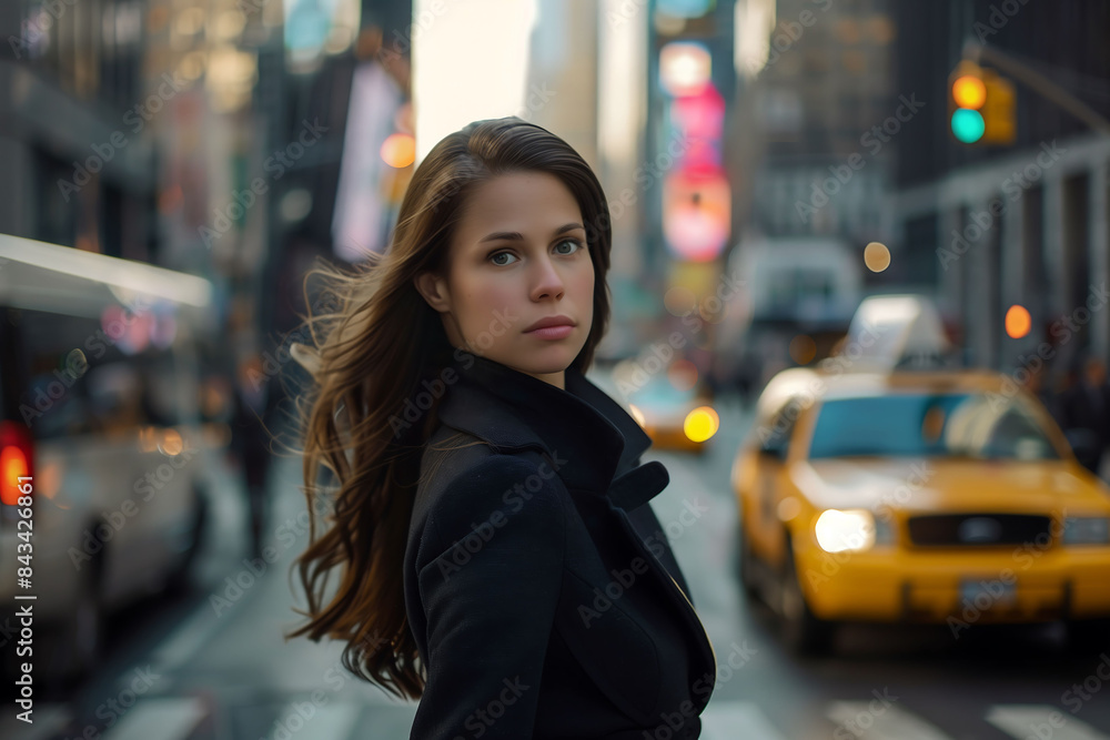 Fototapeta premium /imagine Dynamic businesswoman walking through a bustling city street, dressed in formal attire, radiating determination. --ar 32 --v 6.0 - Upscaled (Subtle) by @dani2011 (relaxed)