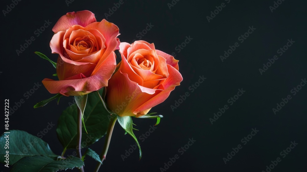 Fototapeta premium Two lovely roses against a black background