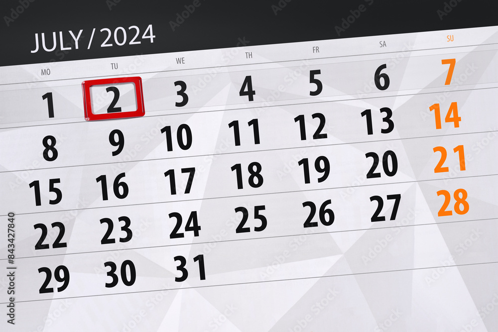 Calendar 2024, deadline, day, month, page, organizer, date, July, tuesday, number 2 Calendar 2024, deadline, day, month, page, organizer, date, July, tuesday, number 2