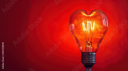 Light bulb with a heart shape glowing filament
