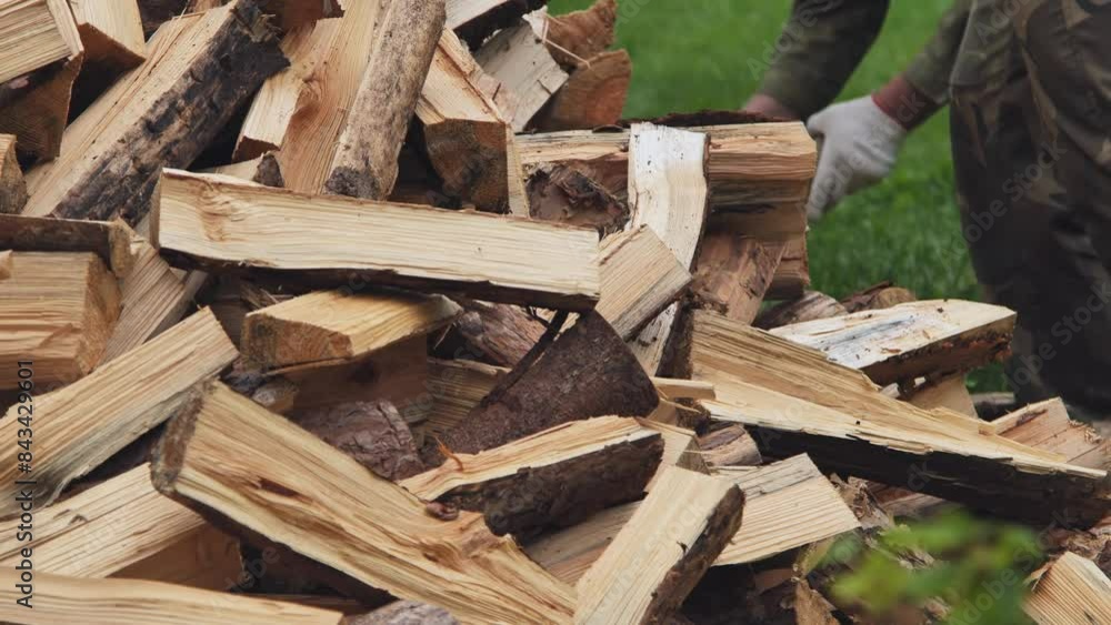 Men picking up firewood in the countryside. Men picking up firewood in the countryside.
