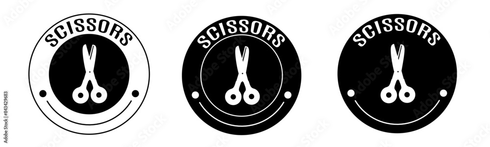 Black and white illustration of scissors icon in flat. Stock vector. Black and white illustration of scissors icon in flat. Stock vector.