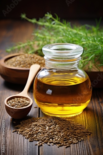 jar with essential oil extract of cumin oil