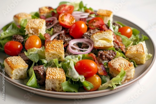 Delicious Bacon Cheeseburger Salad with Crispy Croutons