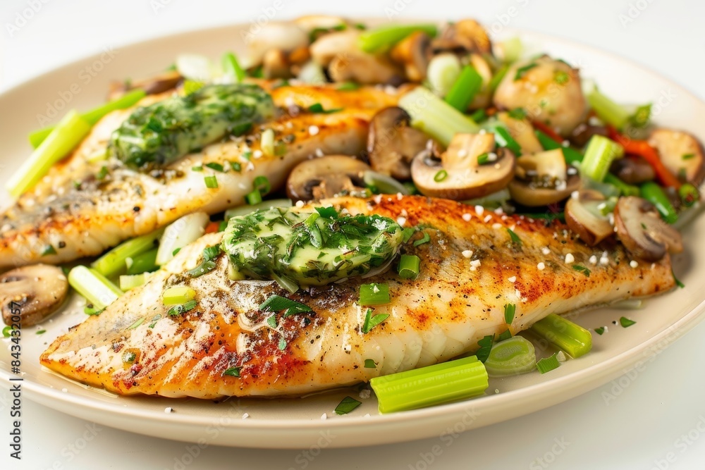 Tilapia with Basil Herb Butter and Colorful Sautéed Mushrooms Tilapia with Basil Herb Butter and Colorful Sautéed Mushrooms