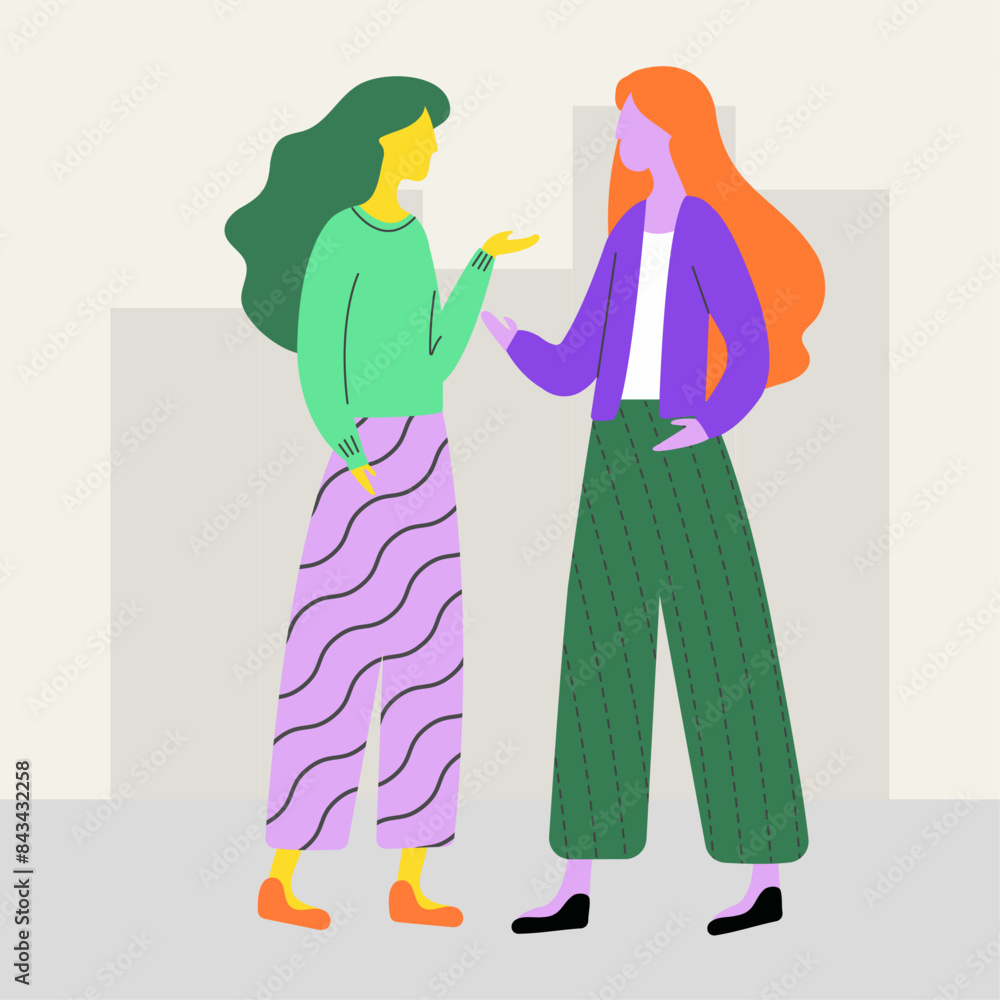 Two friends meet up and chat on Friendship Day Two friends meet up and chat on Friendship Day