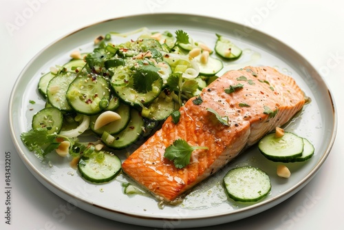 Mouthwatering Baked Salmon with Spicy Cucumber Salad