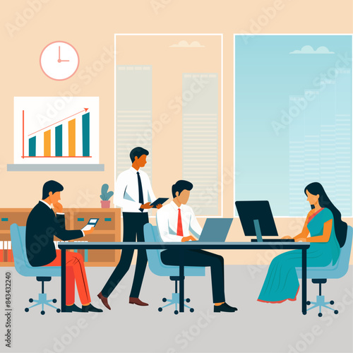 Accounting department of a corporate office performing daily activities