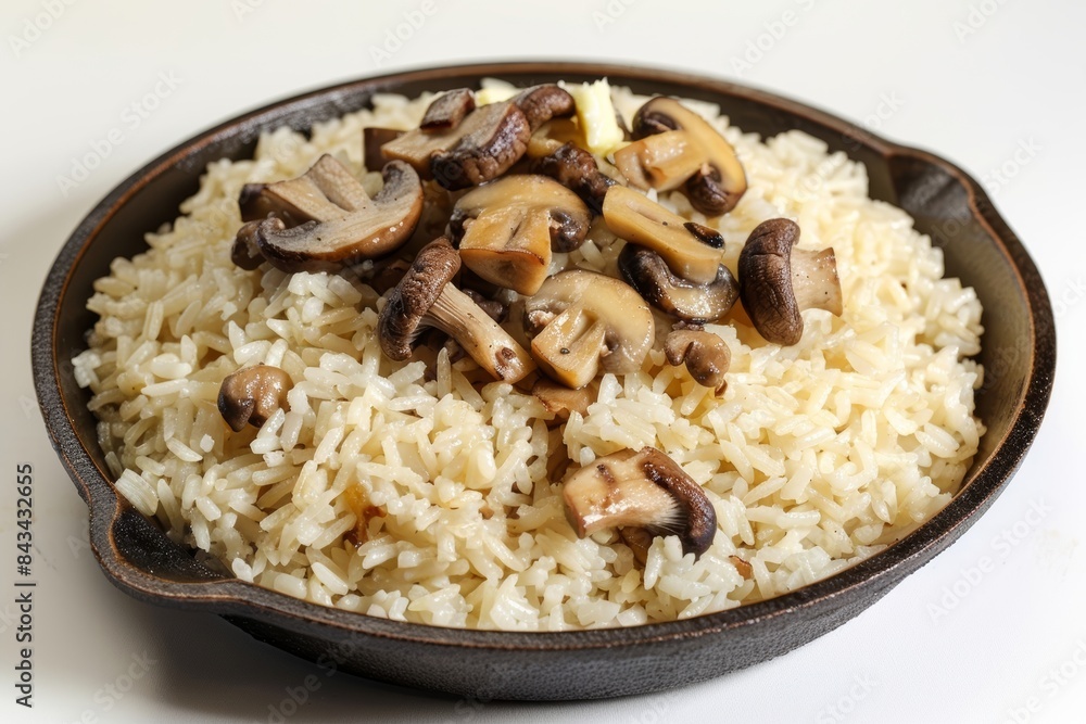 Symphonic Flavors of Baked Shiitake Mushroom Rice in Rustic Skillet Symphonic Flavors of Baked Shiitake Mushroom Rice in Rustic Skillet