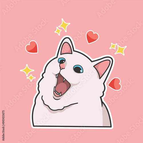 Happy Cat Meme Sticker Vector Cute Illustration