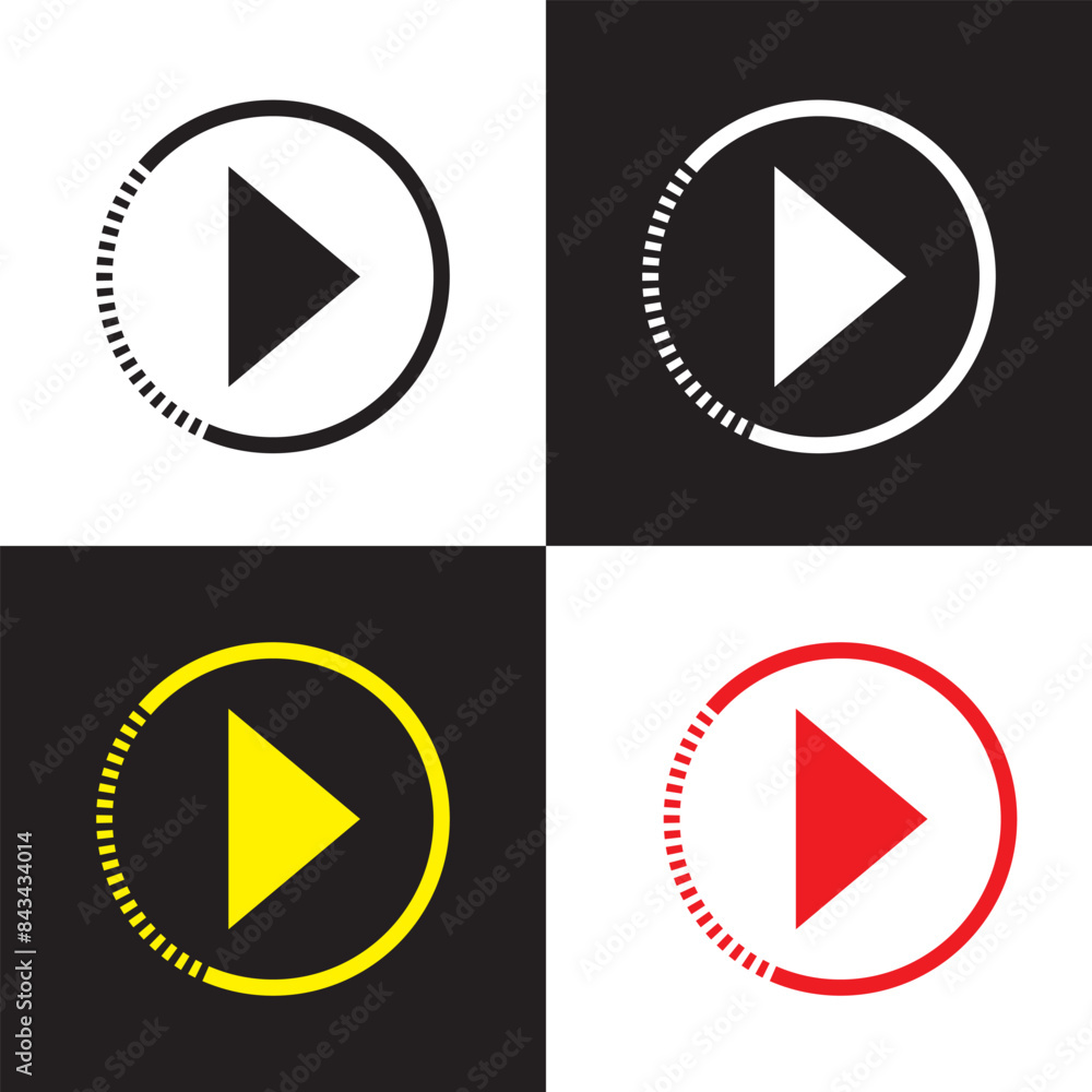 Set of play buttons icons. Play button. Video audio player. Vector illustration. isolated black and white background. EPS 10 Set of play buttons icons. Play button. Video audio player. Vector illustration. isolated black and white background. EPS 10
