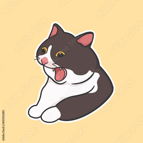 Cat Yawning Meme Sticker Vector Cute Illustration