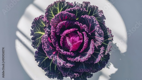 Decorative cabbage kale purple and green close up deatails from top view photo