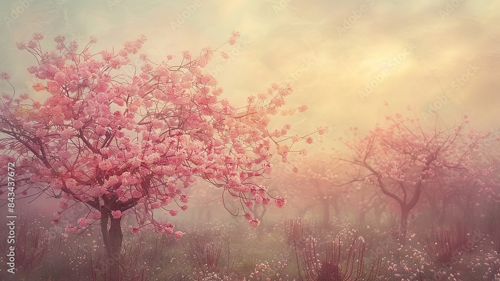 Gentle pink cherry blossoms under a soft, glowing sky Gentle pink cherry blossoms under a soft, glowing sky