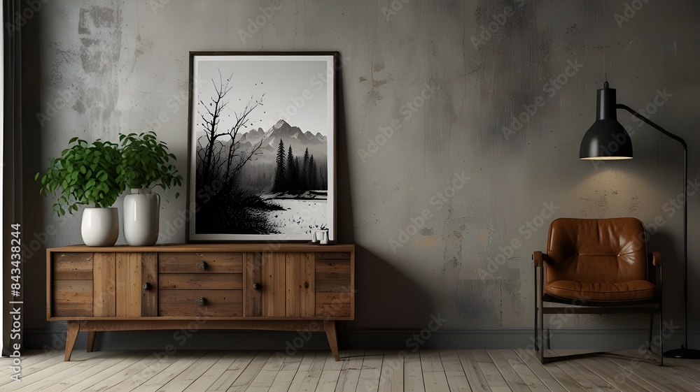 Poster, wall mockup in interior background with old grunge furniture, 3d beautiful view Poster, wall mockup in interior background with old grunge furniture, 3d beautiful view