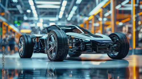 Futuristic electric sport fast car chassis andEV factory production 