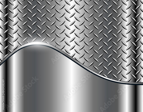 Silver chrome metal background with diamond plate texture pattern.