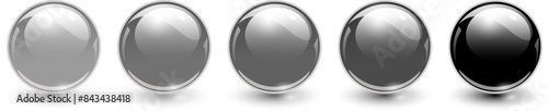 Glass balls gray and black, 3D shiny spheres collection.