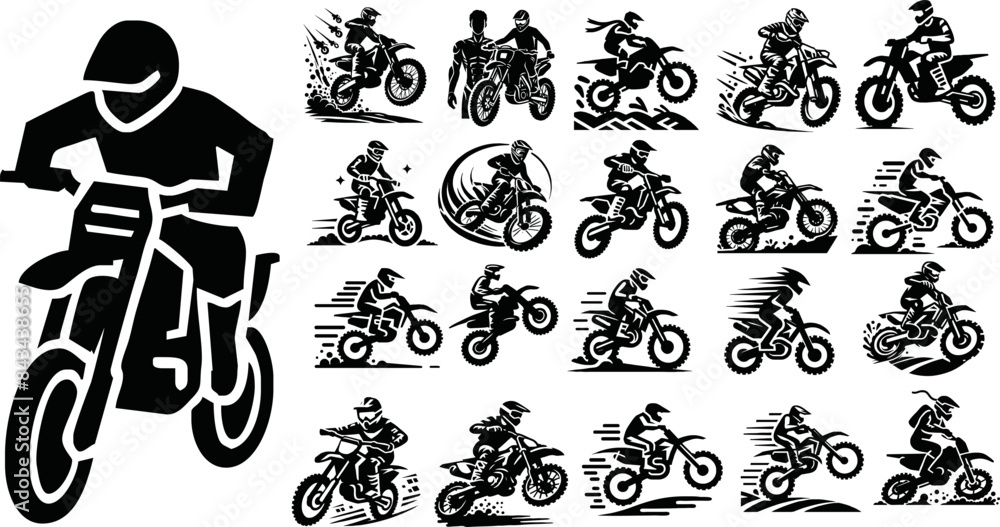 Motocross rider silhoute vector icon set illustration Motocross rider silhoute vector icon set illustration