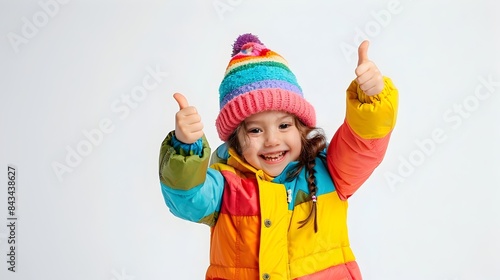 Cheerful Child in Bright Outfit Displaying Thumbs Up