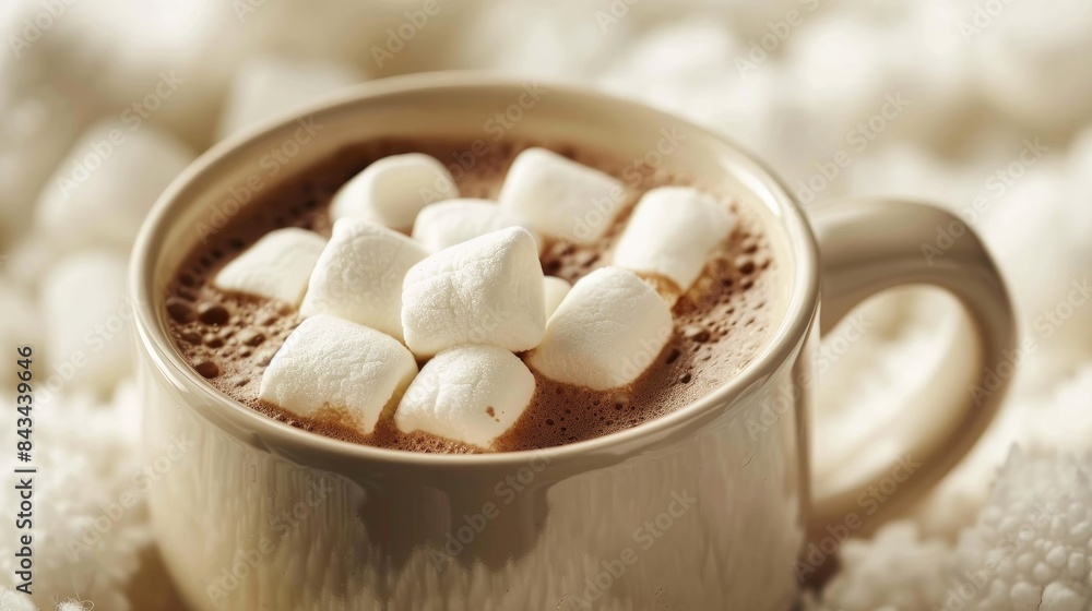 Winter hot beverage of cocoa topped with marshmallows Winter hot beverage of cocoa topped with marshmallows