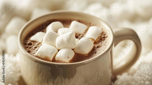 Winter hot beverage of cocoa topped with marshmallows
