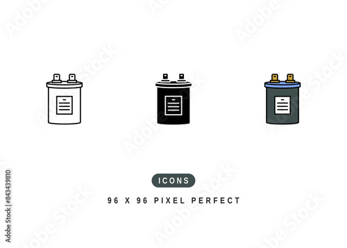 Capacitor Icon. AC Electric Motor Pictogram Graphic Illustration. Isolated Simple Line Icon For Infographic, App and Web Button.