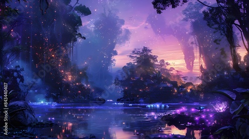 Bioluminescent Surreal Forest with Floating Islands at Twilight photo