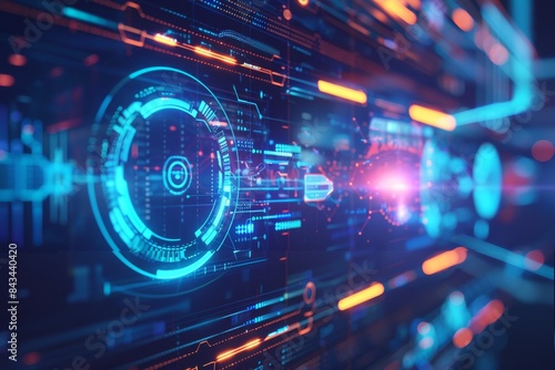 Abstract Blue Digital Tech Interface With Glowing Lights background