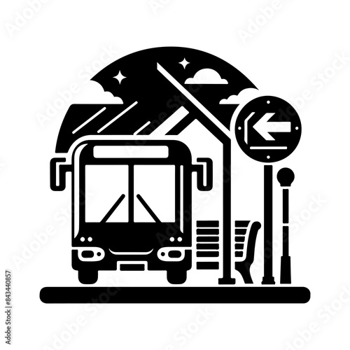 Bus stop icon Silhouette vector illustration. Bus and bus stop icon. Vector simple flat graphic illustration. Isolated object on a white background.