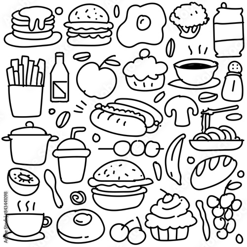 Set of hand drawn food isolated on white background