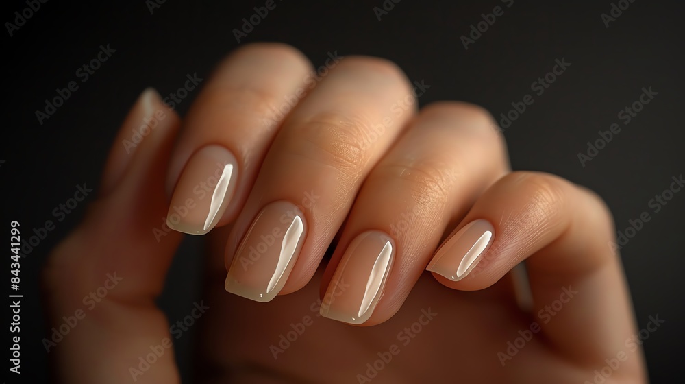 Closeup of elegant, shimmering ombre nails with a subtle glitter finish. Closeup of elegant, shimmering ombre nails with a subtle glitter finish.