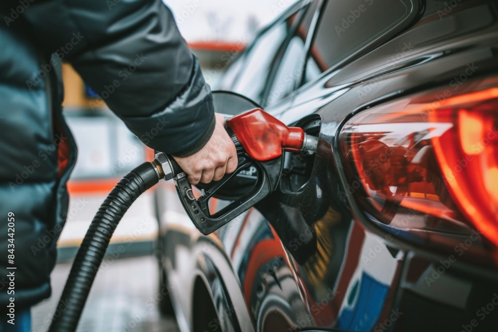 Man refuels car with various parts at gas station
