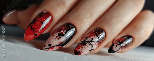An elegant nail design with hidden stress, depicting sophistication and inner conflict photo
