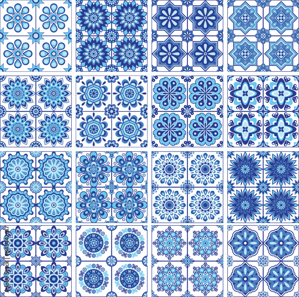 Decorative seamless pattern, tile printed, tile oriental, blue pattern mosaic, tile with blue ornament arabesque, vector Decorative seamless pattern, tile printed, tile oriental, blue pattern mosaic, tile with blue ornament arabesque, vector