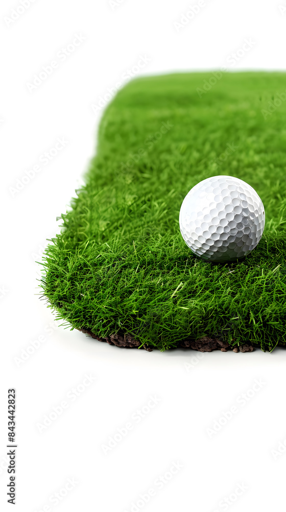 Golf ball on green grass field isolated on white background Golf ball on green grass field isolated on white background