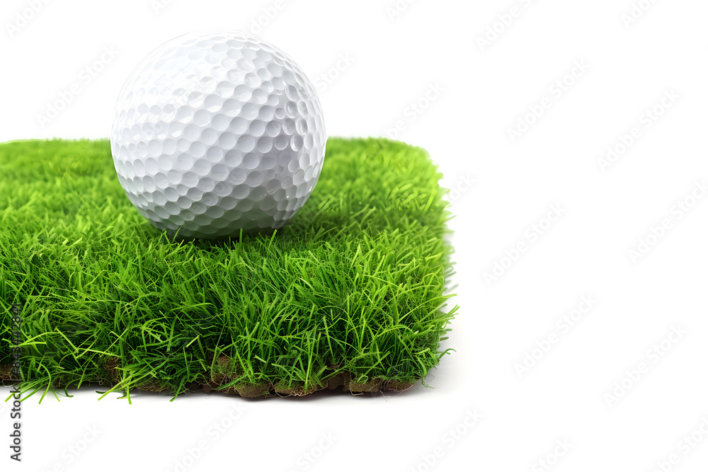 Golf ball on green grass field isolated on white background Golf ball on green grass field isolated on white background