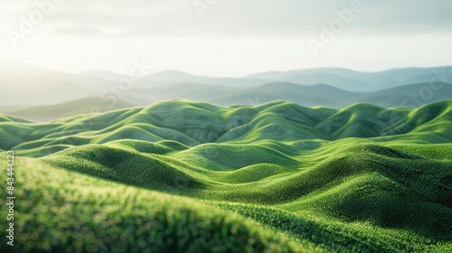 3D landscape background featuring rolling hills and valleys, with a spacious area for text in the foreground. © Lcs