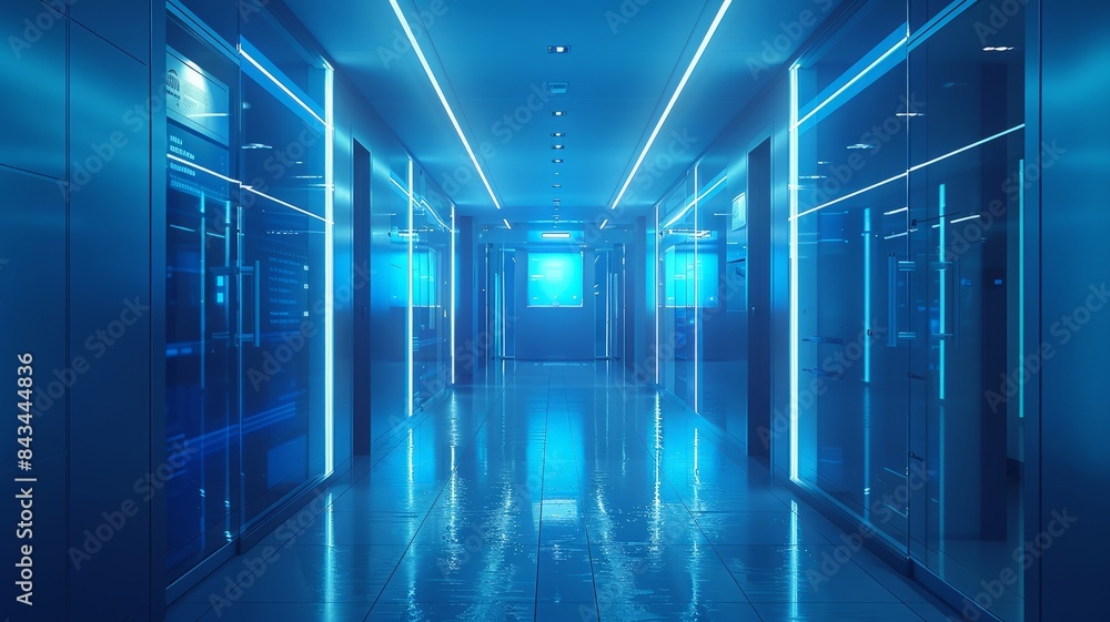 Secure digital data storage concept in a calm blue and gray setting Secure digital data storage concept in a calm blue and gray setting