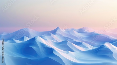 Abstract 3D landscape with geometric hills and valleys, providing a spacious area for text at the top.