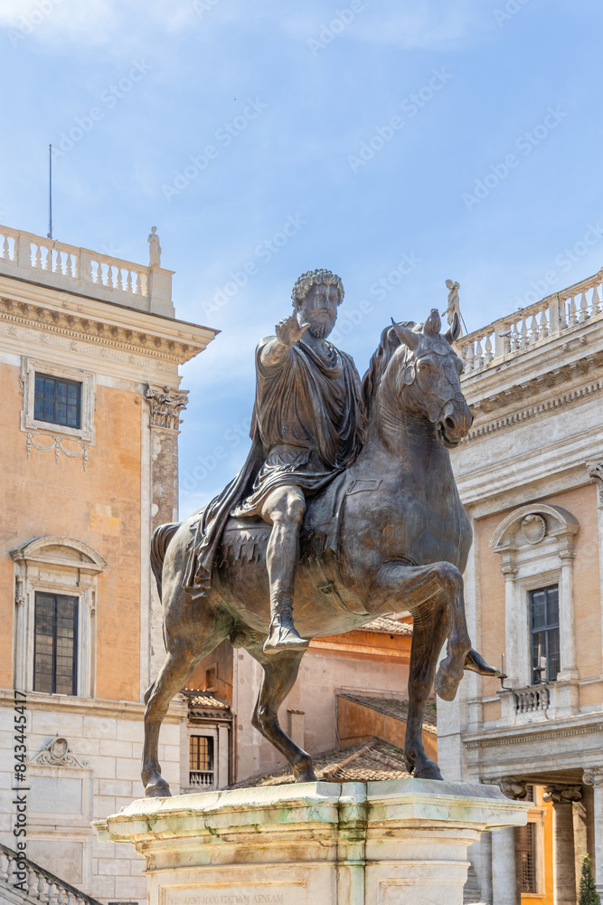 Obraz premium Rome, Italy - April 09, 2024: View of the Square Campidoglio in Rome with tourists crowding its surroundings in Rome, Italy