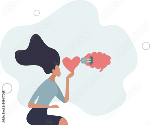 connect heart feeling with logical thinking brain.flat vector illustration.