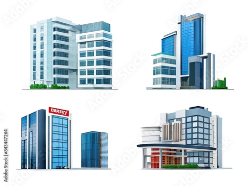 Wallpaper Mural Different styles of modern buildings isolated on white background, high rise buildings. Torontodigital.ca