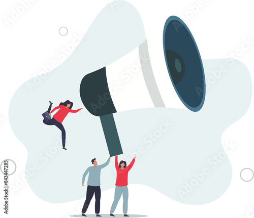 Marketing communication, announce promotion or communicate with employees, community or organization speech,flat vector illustration.